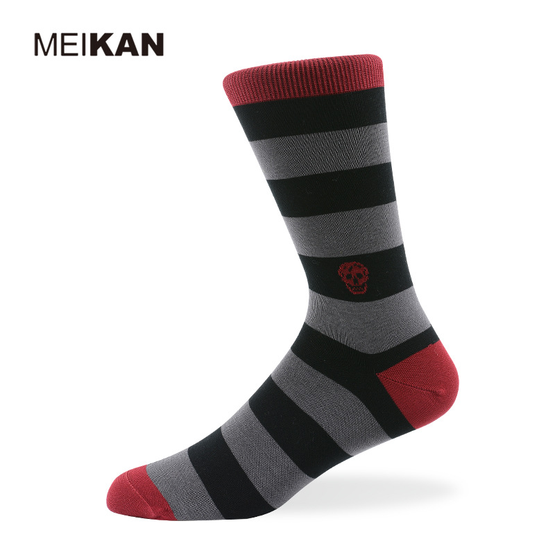 MEIKAN Skull In Tube Socks Tide Male Red Singeing Mercerized Cotton Socks